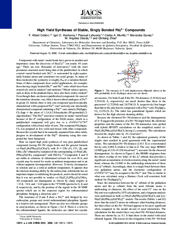 (PDF) High Yield Syntheses of Stable, Singly Bonded Pd26+ Compounds