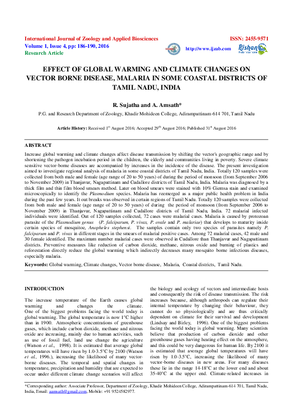 (PDF) Effect Of Global Warming And Climate Changes On Vector Borne ...