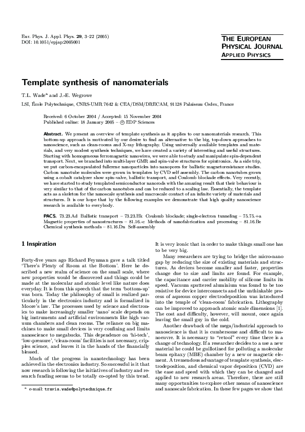 (PDF) Template synthesis of nanomaterials