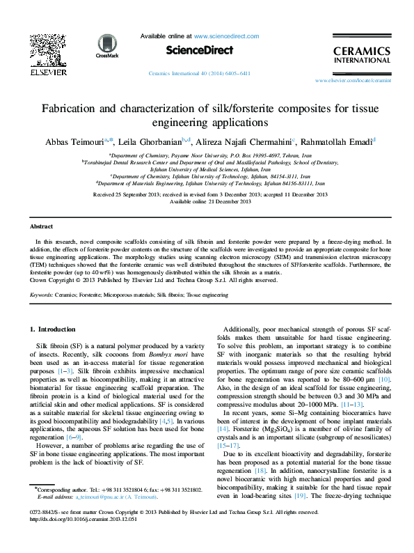 (PDF) Fabrication and characterization of silk/forsterite composites ...