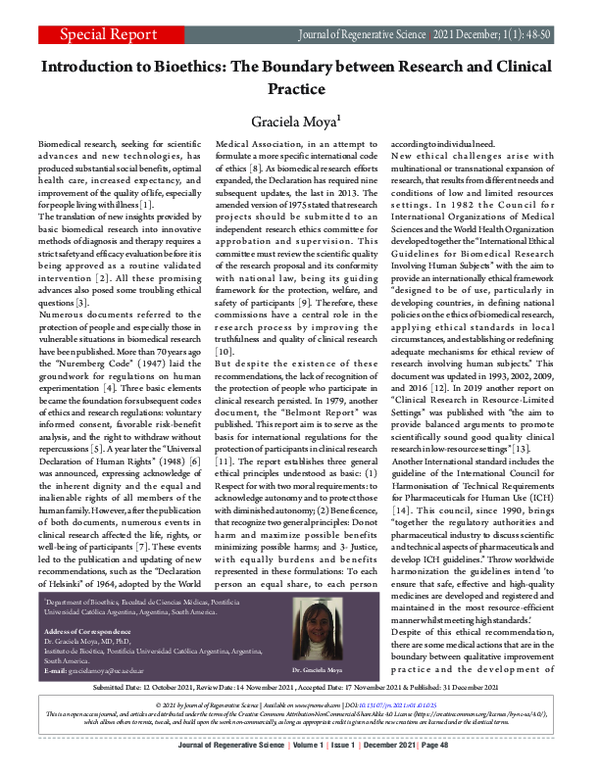 (PDF) Introduction to Bioethics: The Boundary Between Research and ...