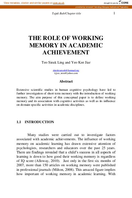 (PDF) The role of working memory in academic achievement