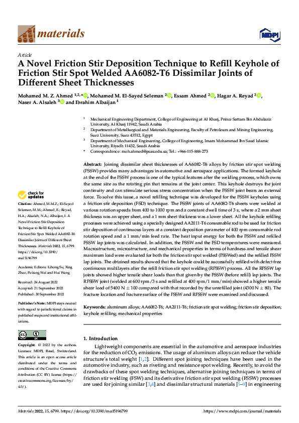 (PDF) A Novel Friction Stir Deposition Technique to Refill Keyhole of ...
