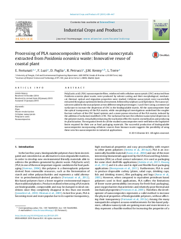 (PDF) Processing of PLA nanocomposites with cellulose nanocrystals ...