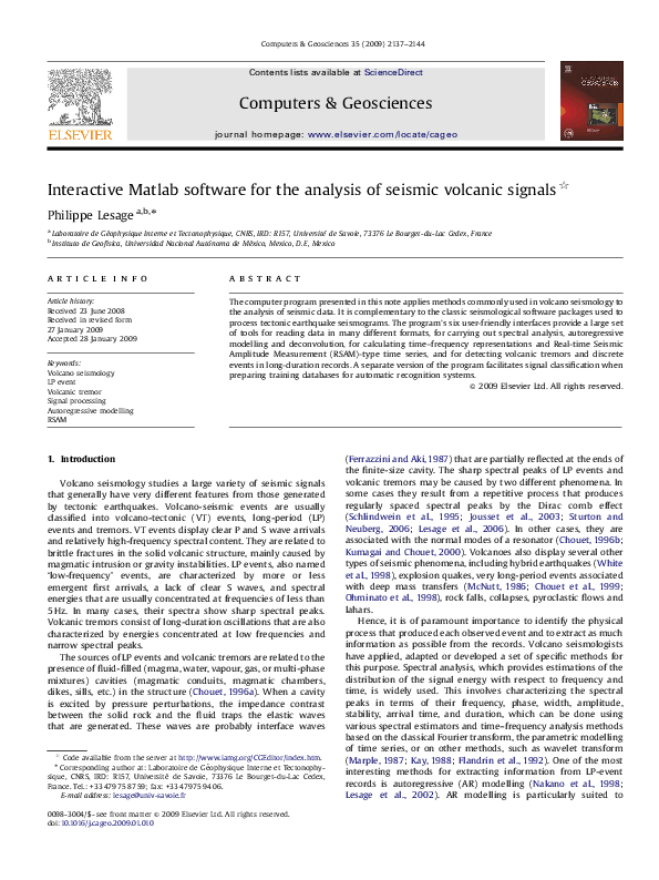 (PDF) Interactive Matlab software for the analysis of seismic volcanic ...