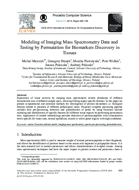 (PDF) Modeling of Imaging Mass Spectrometry Data and Testing by ...