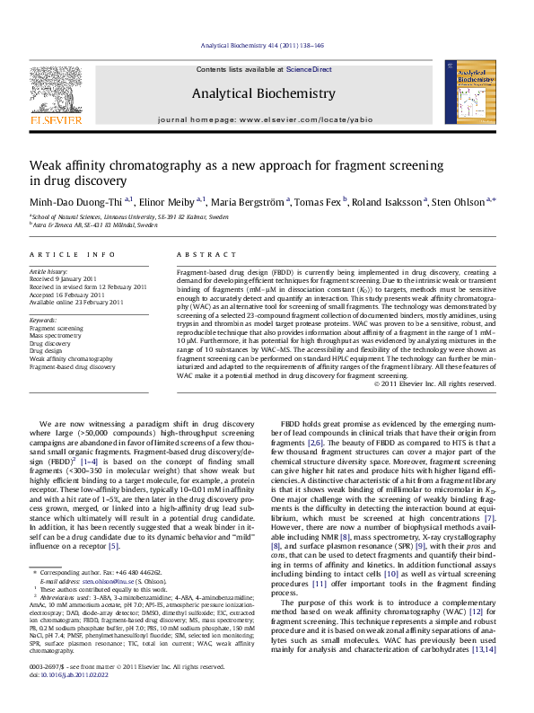 (PDF) Weak affinity chromatography as a new approach for fragment ...