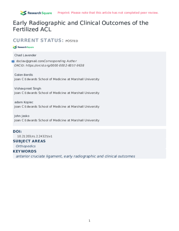 (PDF) Early Radiographic and Clinical Outcomes of the Fertilized ACL