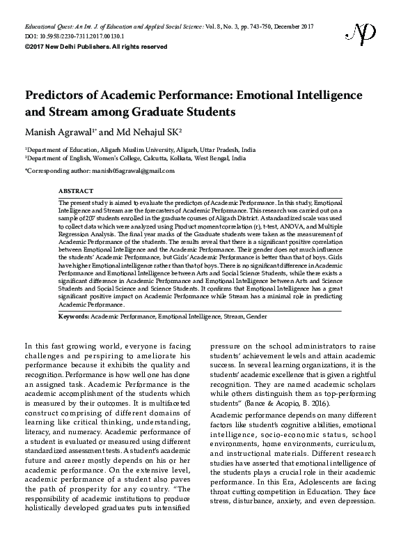 (PDF) Predictors of Academic Performance: Emotional Intelligence and ...
