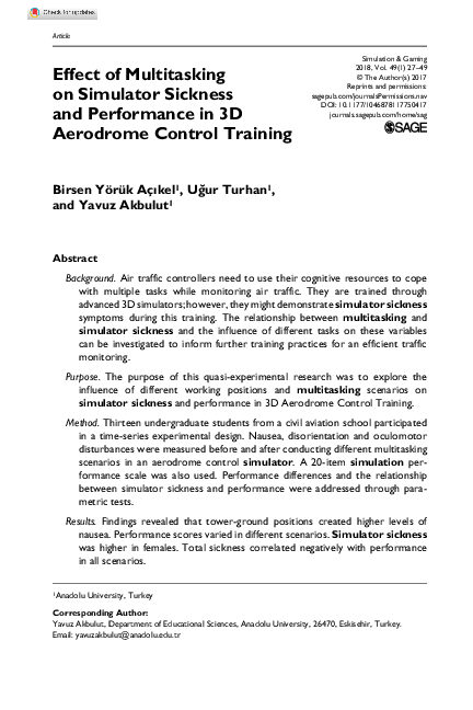 (PDF) Effect of Multitasking on Simulator Sickness and Performance in ...