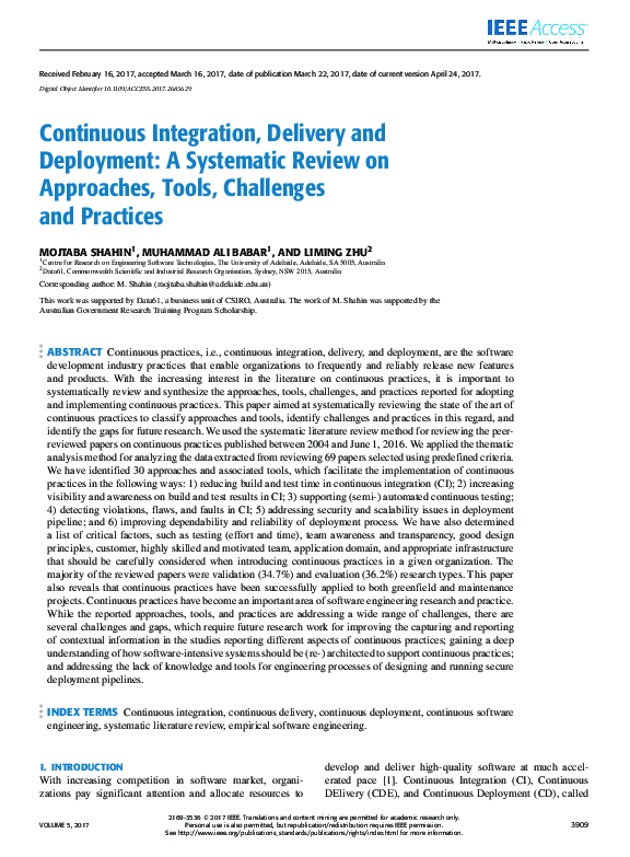 (PDF) Continuous Integration, Delivery and Deployment: A Systematic ...