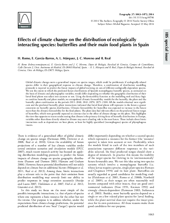 (PDF) Effects of climate change on the distribution of ecologically ...