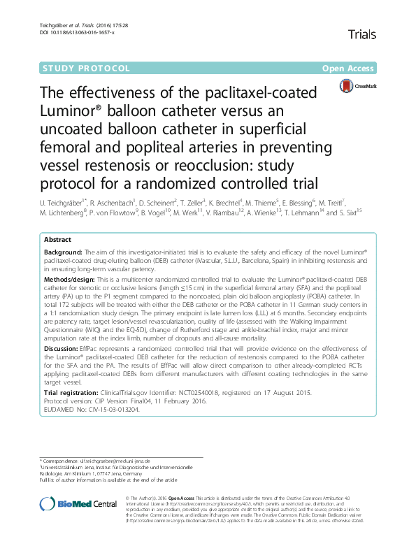 (PDF) The effectiveness of the paclitaxelcoated Luminor® balloon