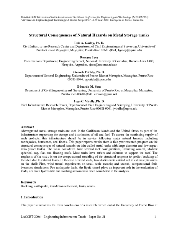 (PDF) Structural Consequences of Natural Hazards on Metal Storage Tanks