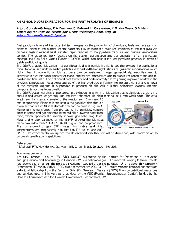 (PDF) A gas-solid vortex reactor for the fast pyrolysis of biomass
