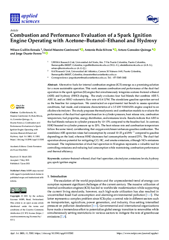(PDF) Combustion and Performance Evaluation of a Spark Ignition Engine ...