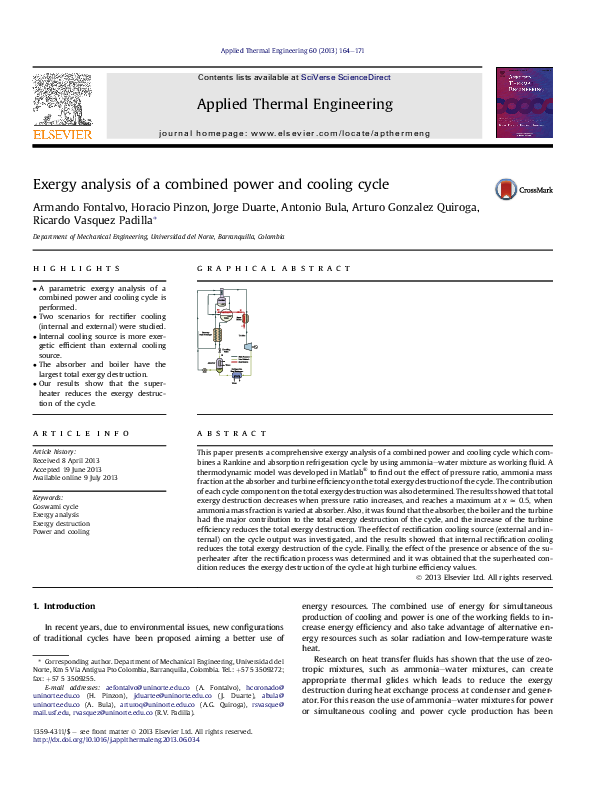 (PDF) Exergy analysis of a combined power and cooling cycle