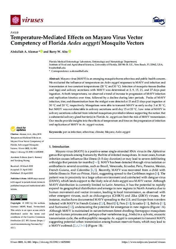 (PDF) Temperature-Mediated Effects on Mayaro Virus Vector Competency of ...