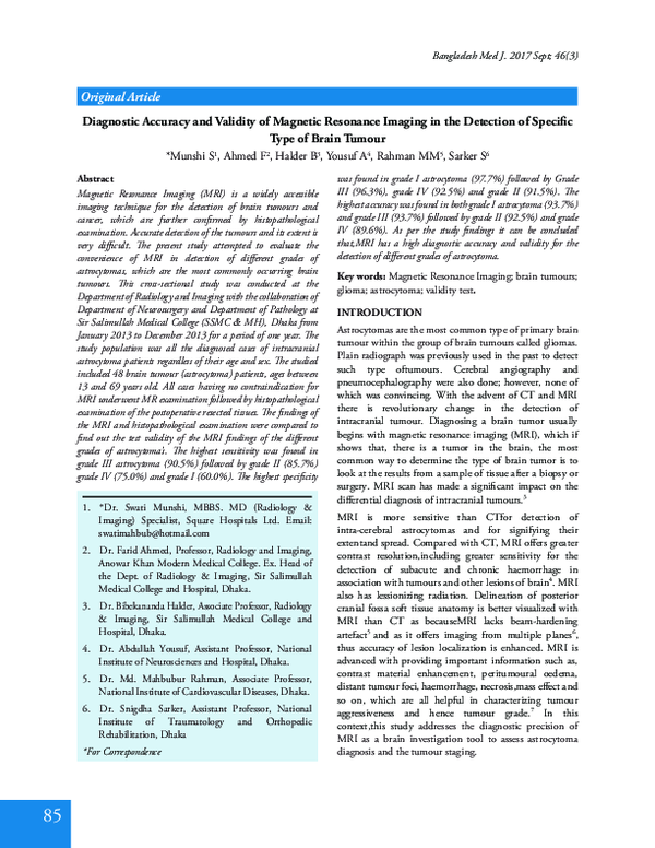 (PDF) Diagnostic Accuracy and Validity of Magnetic Resonance Imaging in ...