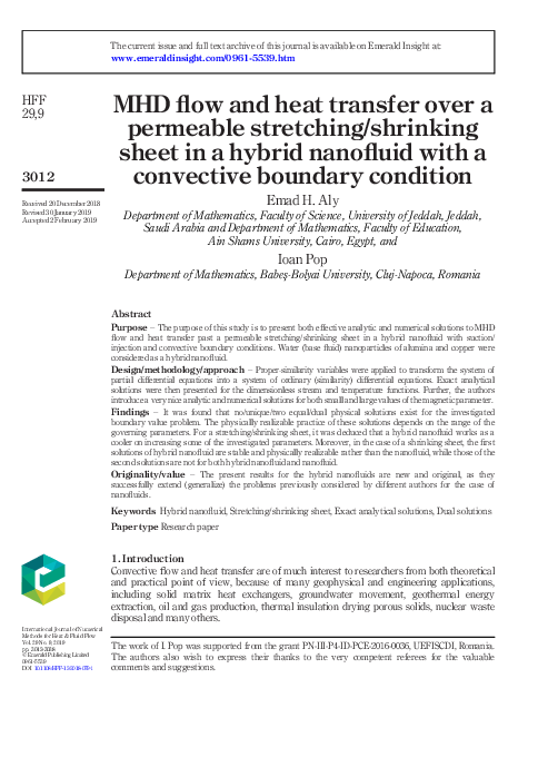 (PDF) MHD flow and heat transfer over permeable stretching sheet with ...
