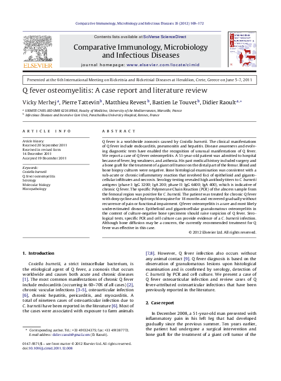 (PDF) Q fever osteomyelitis A case report and literature review