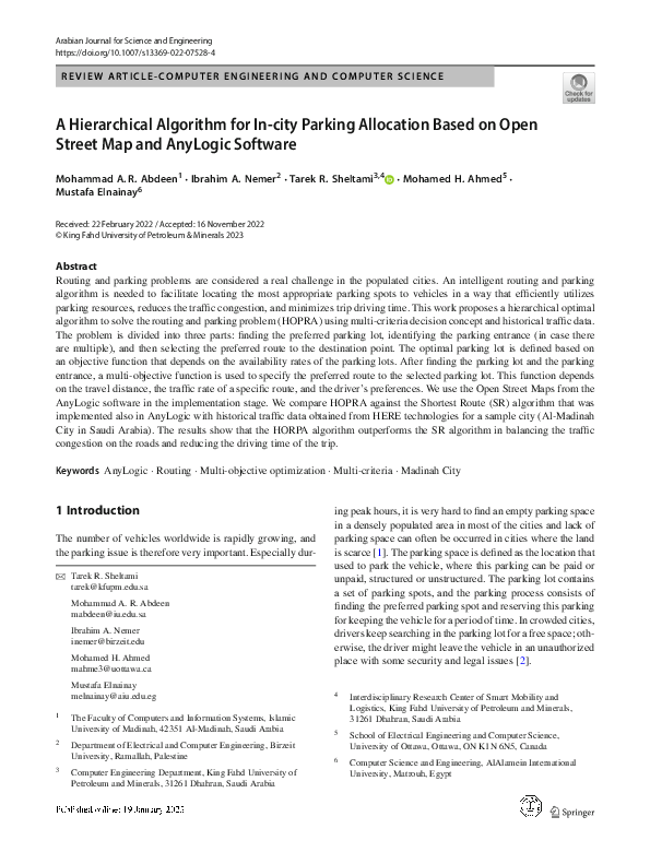 (PDF) A Hierarchical Algorithm for In-city Parking Allocation Based on ...