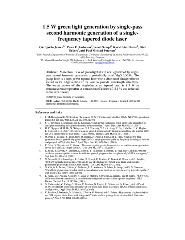 (PDF) 15 W green light generation by single-pass second harmonic ...