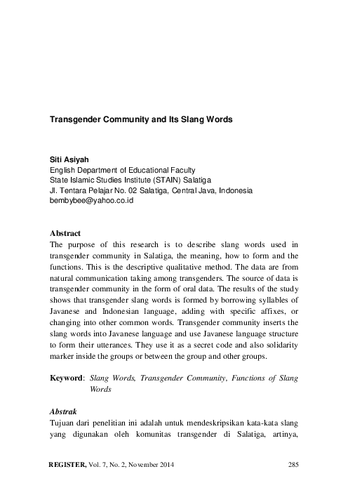 (PDF) Transgender Community and Its Slang Words