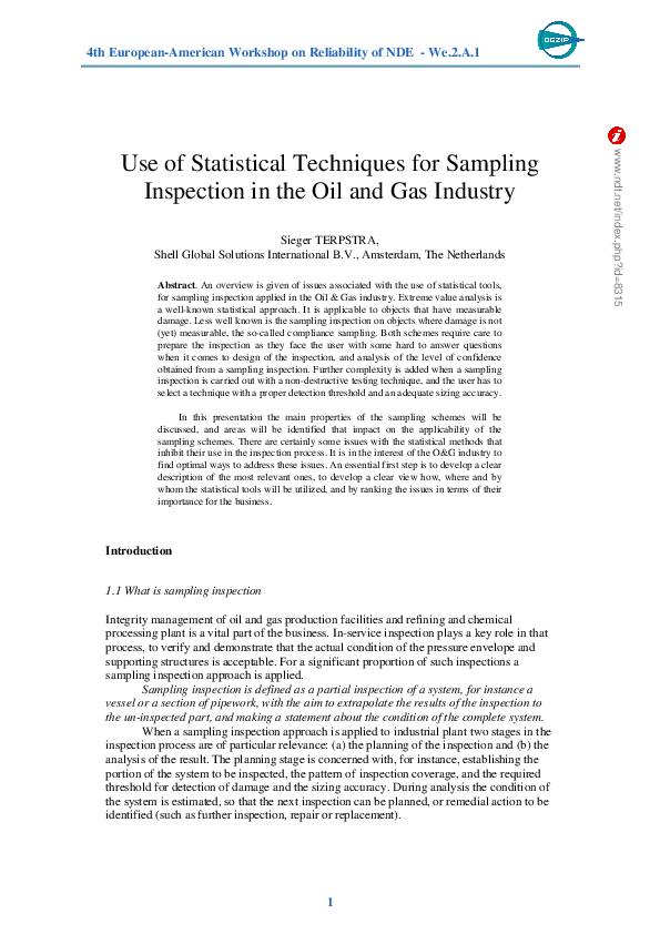 (PDF) Use of Statistical Techniques for Sampling Inspection in the Oil ...