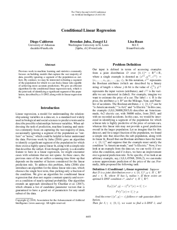 (PDF) Conditional Linear Regression
