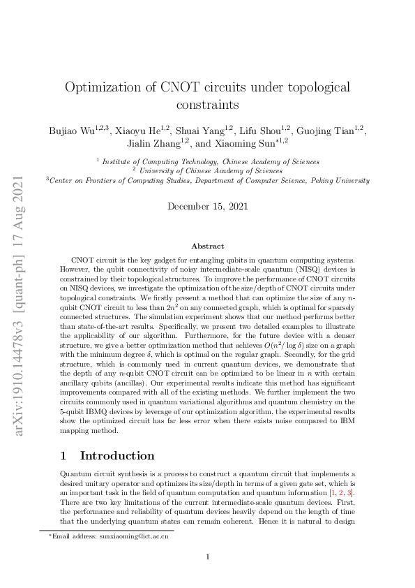 (PDF) Optimization of CNOT circuits on topological superconducting ...