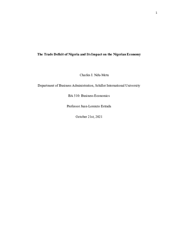 (DOC) The Trade Deficit of Nigeria and Its Impact on the Nigerian Economy