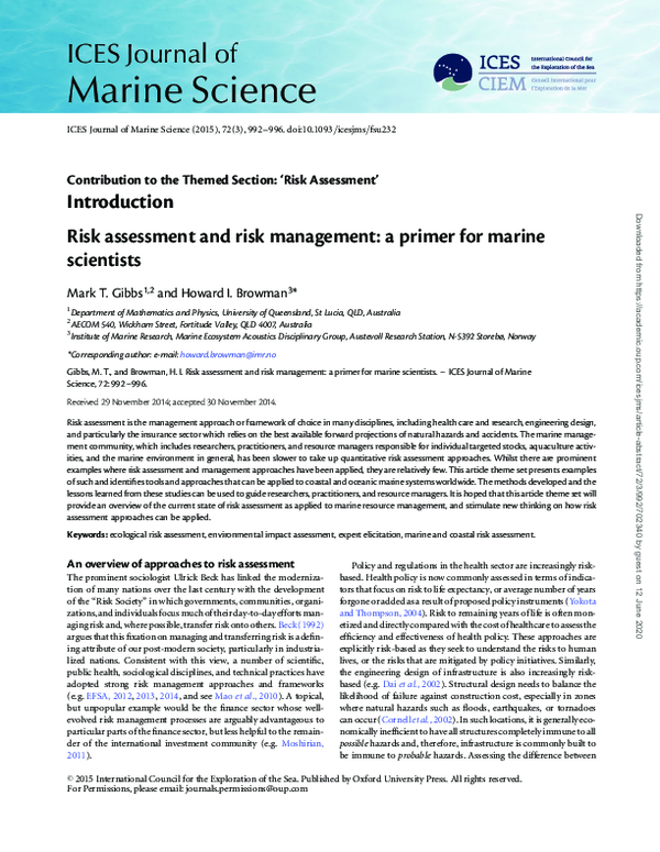(PDF) Risk assessment and risk management: a primer for marine scientists