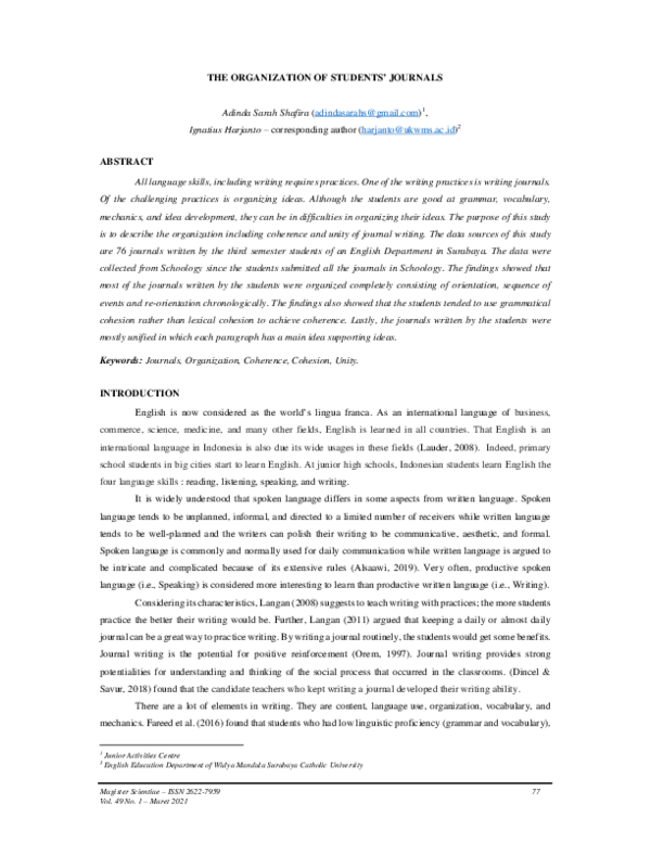 (PDF) The Organization of Students’ Journals