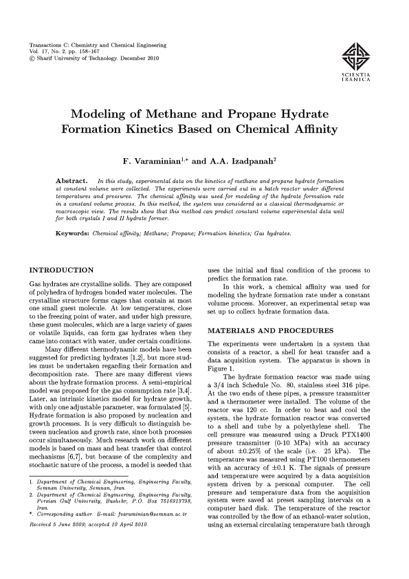 (PDF) Modeling of Methane and Propane Hydrate Formation Kinetics Based ...