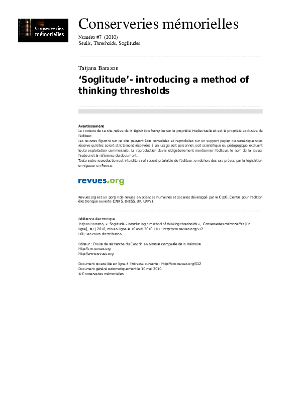 (PDF) 'Soglitude' - Introducing a method of thinking thresholds