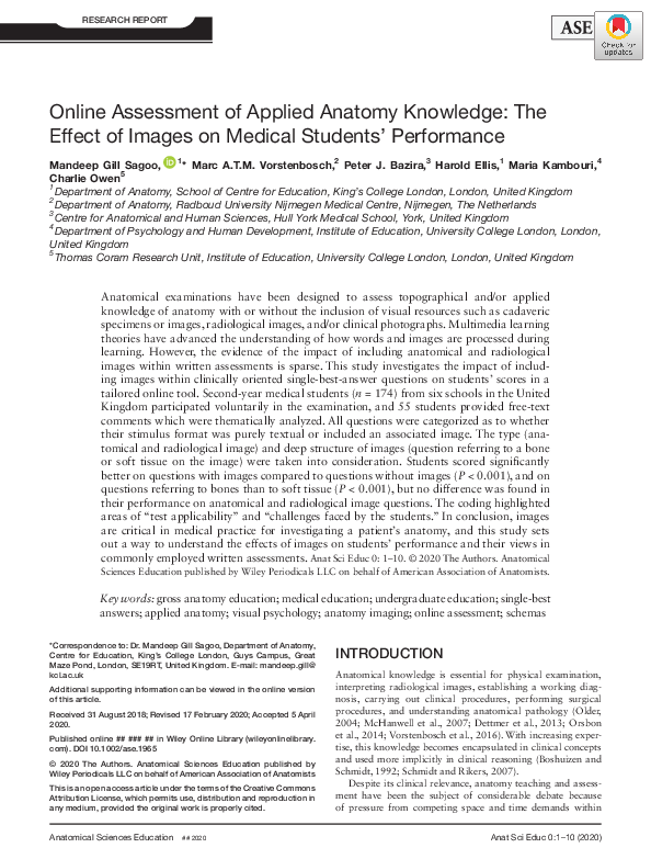 (PDF) Online Assessment of Applied Anatomy Knowledge: The Effect of ...