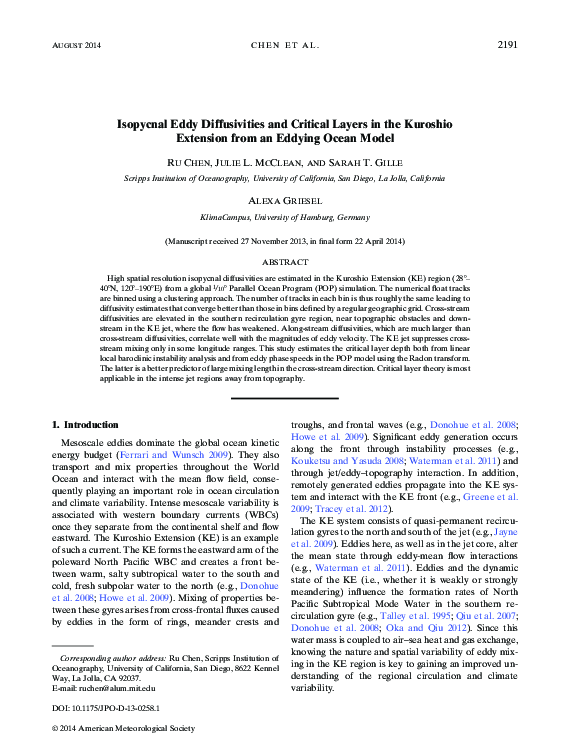 (PDF) Isopycnal Eddy Diffusivities and Critical Layers in the Kuroshio ...