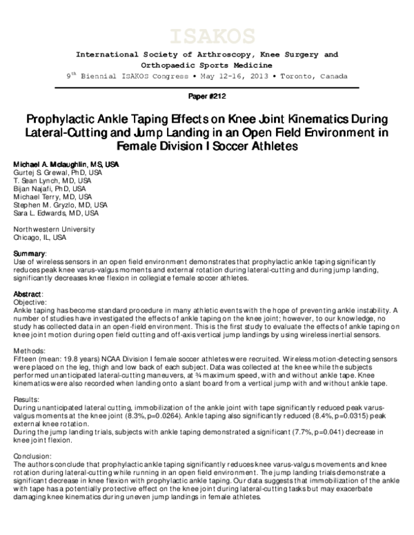(PDF) Prophylactic Ankle Taping Effects on Knee Joint Kinematics During ...