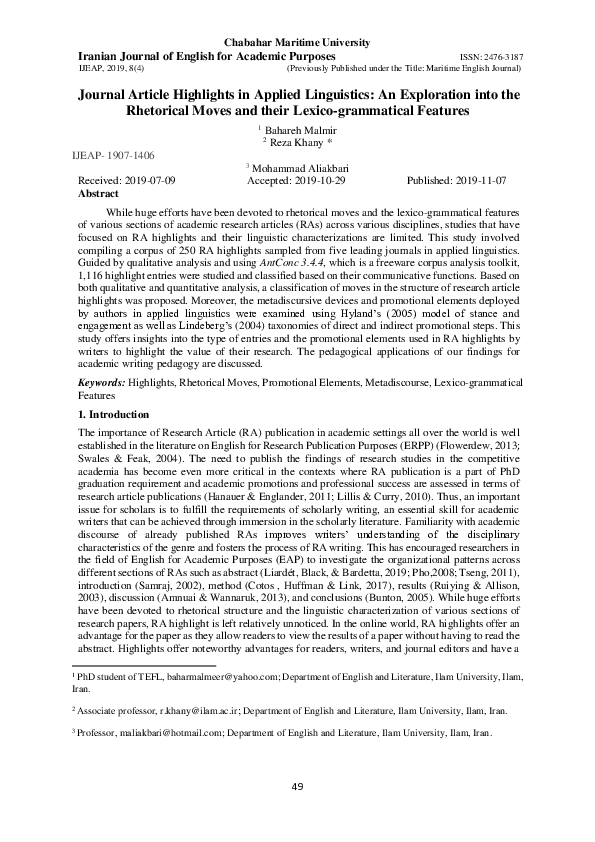 (PDF) Journal Article Highlights in Applied Linguistics: An Exploration ...
