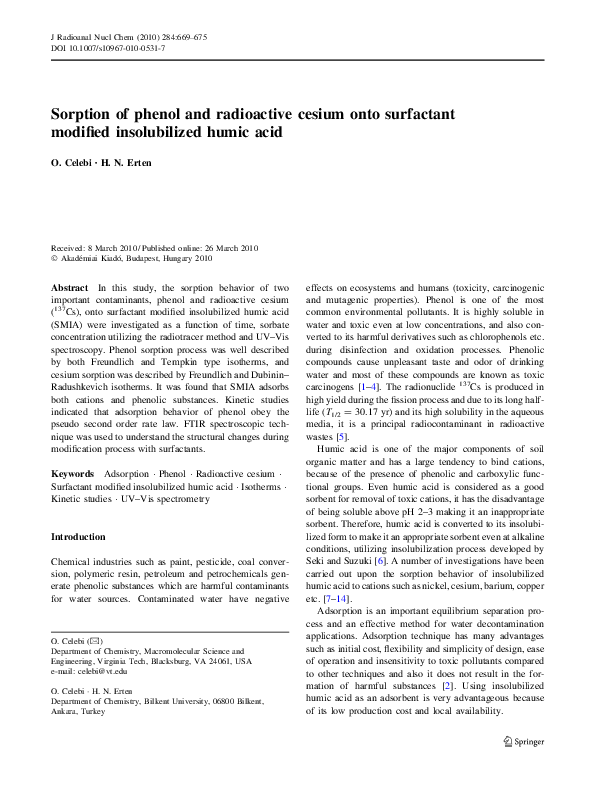 (PDF) Sorption of phenol and radioactive cesium onto surfactant ...
