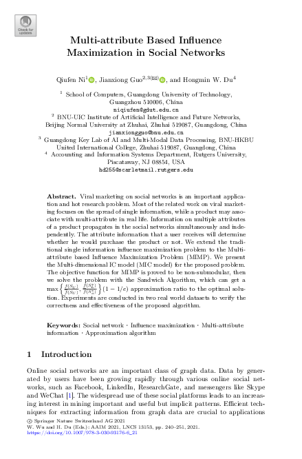 (PDF) Multi-attribute Based Influence Maximization in Social Networks