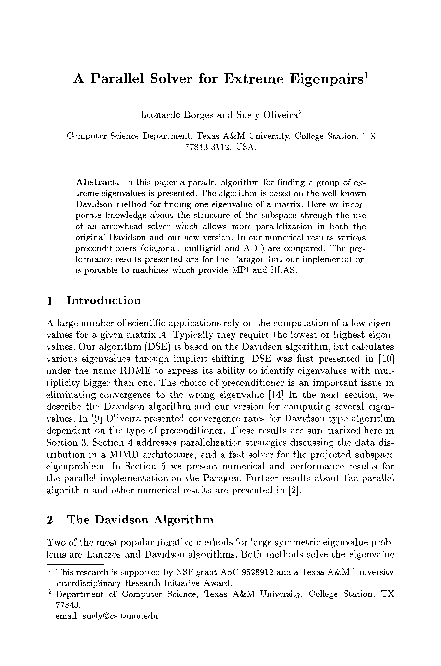 (PDF) A parallel solver for extreme eigenpairs
