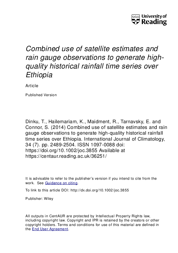 (PDF) Combined use of satellite estimates and rain gauge observations ...