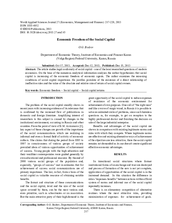(PDF) Economic freedom and social capital