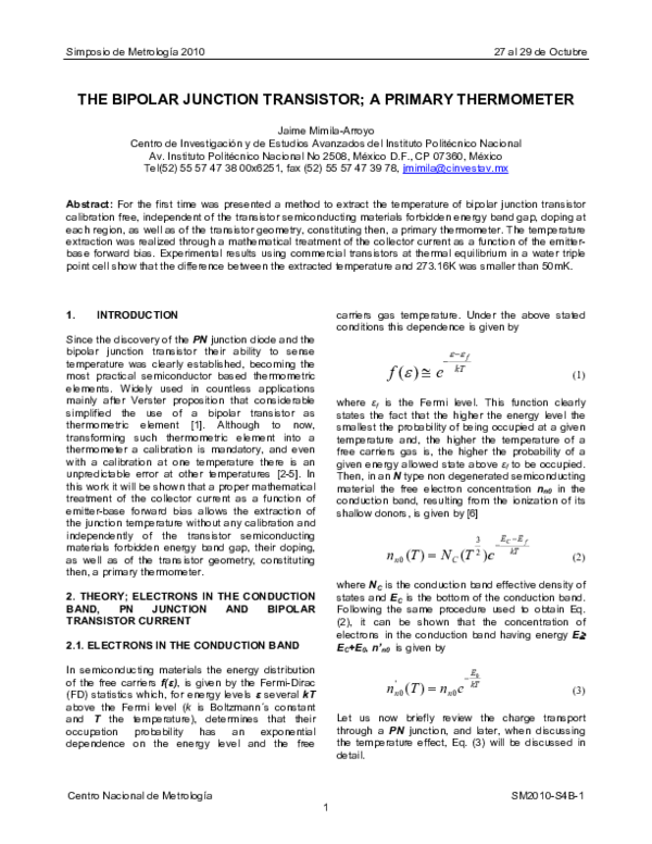 (PDF) The Bipolar Junction Transistor; a Primary Thermometer