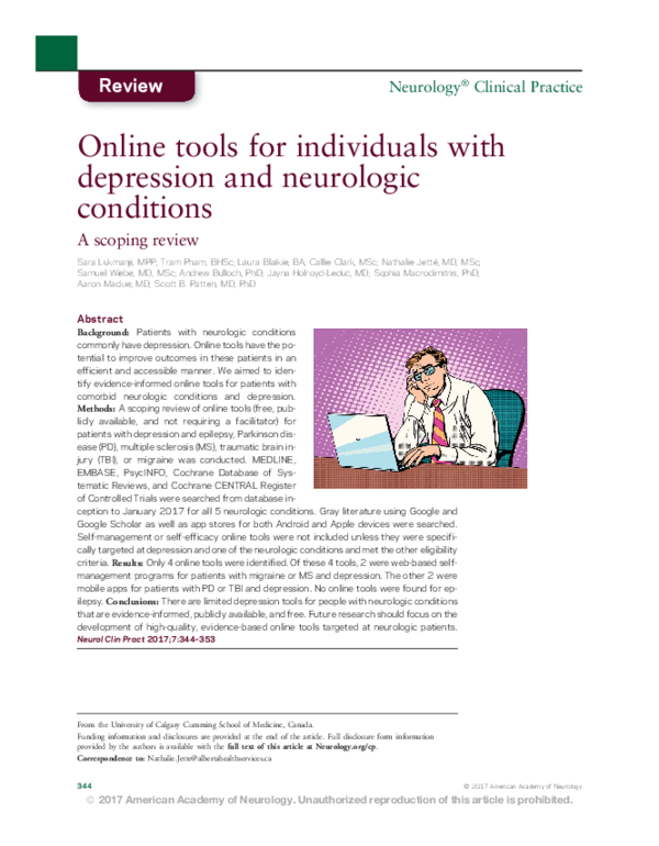 (PDF) Online tools for individuals with depression and neurologic ...