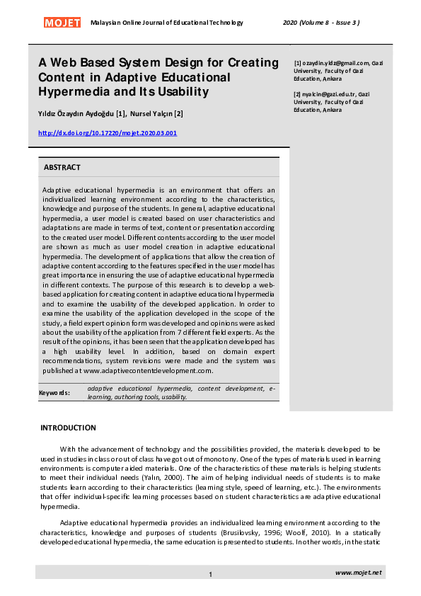 (PDF) A Web Based System Design for Creating Content in Adaptive ...