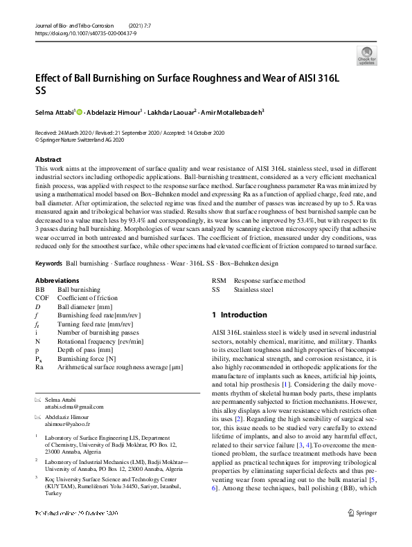 (PDF) Effect of Ball Burnishing on Surface Roughness and Wear of AISI ...