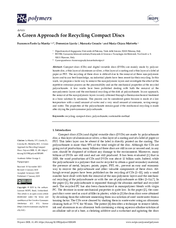 (PDF) A Green Approach for Recycling Compact Discs
